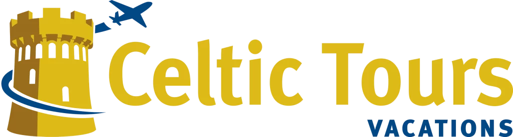 Celtic Tours logo featuring a castle and airplane